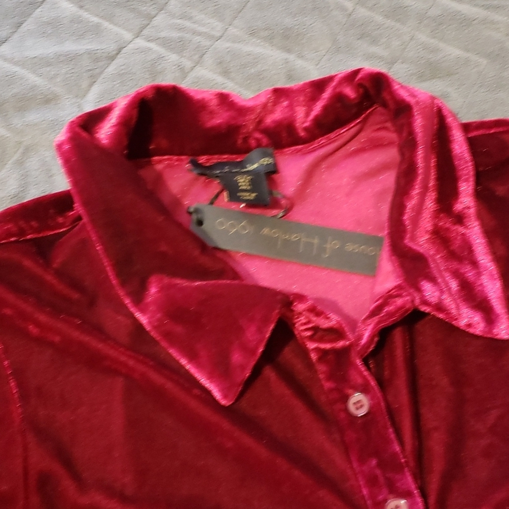 NWT House of Harlow 1960 Red Velvet Button Front Ruched Dress - Picture 5 of 7
